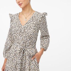 NWT--Lightweight cotton puff-sleeve mini dress / LARGE / IVORY BLACK LIGHT KHAKI